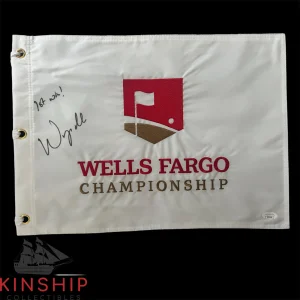 Wyndham Clark signed Wells Fargo Pin Flag JSA Inscribed 1st Win Golf Auto G68