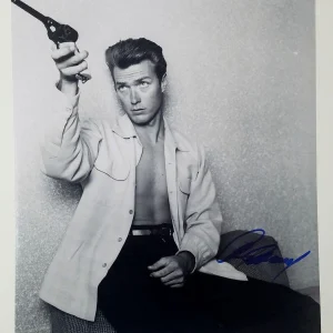 Clint Eastwood Autographed Pistol 6 Shooter Vintage B/W 12x18 Photo ACOA