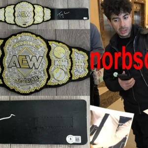 TONY KHAN SIGNED AUTOGRAPH AEW ALL ELITE WRESTLING TOY BELT w/PROOF BECKETT COA