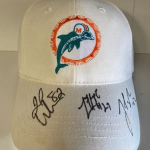 JED WEAVER LORENZO HAMPTON #22 MIAMI DOLPHINS MULTI SIGNED WHITE HAT W/COA