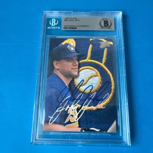 John Jaha Brewers 1993 Leaf Studio Card Signed Auto Beckett BAS COA