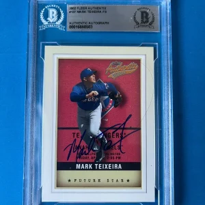 Mark Teixeira Rangers 2002 Fleer Authentix Card Signed Auto Beckett BAS Slabbed