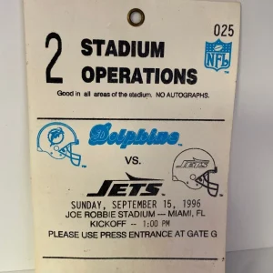 VINTAGE 1996 MIAMI DOLPHINS VS NEW YORK JETS STADIUM OPERATIONS PASS