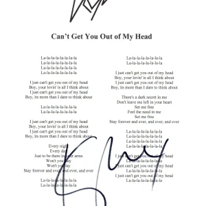 Kylie Minogue Signed Autograph Can't Get You Out of My Head Lyric Sheet BAS COA