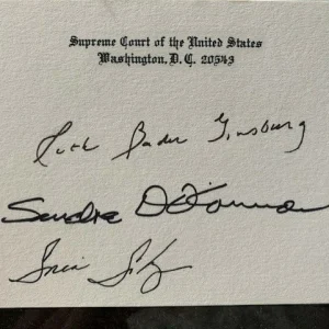 RUTH BADER GINSBURG+SANDRA DAY O'CONNOR+SOTOMAYOR SIGNED SC CARD JSA LETTER