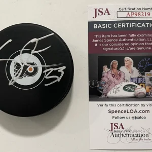 Samuel Ersson Signed Autographed Philadelphia Flyers Logo Hockey Puck JSA
