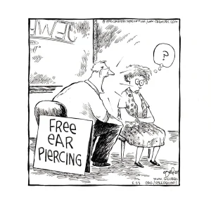 DAVE COVERLY SIGNED ORIGINAL SPEED BUMP PEN+INK DAILY 1998 EAR PIERCING