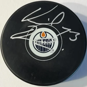 Vincent Desharnais Signed Autographed Edmonton Oilers Logo Hockey Puck PSA/DNA