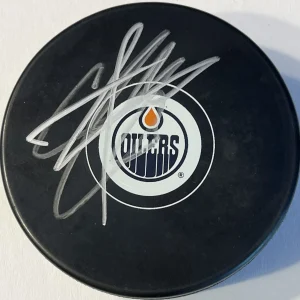 Stuart Skinner Signed Autographed Edmonton Oilers Logo Hockey Puck PSA/DNA