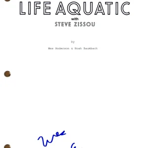 Wes Anderson Signed The Life Aquatic With Steve Zissou Movie Script Beckett COA