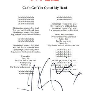 Kylie Minogue Signed Autograph Can't Get You Out of My Head Lyric Sheet BAS COA
