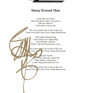 Billy Gibbons Signed Autograph ZZ Top Sharp Dressed Man Lyric Sheet Beckett COA