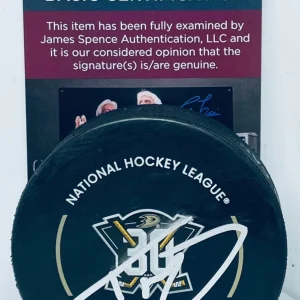 Trevor Zegras signed Anaheim Ducks 30th Anniversary Game Puck autographed JSA