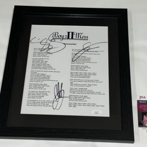 BOYZ II MEN SIGNED FRAMED MOTOWNPHILLY LYRIC SHEET ALL 3 JSA COA