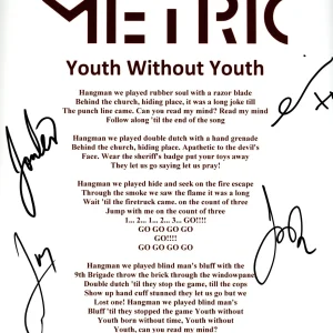 METRIC SIGNED YOUTH WITHOUT YOUTH LYRIC SHEET