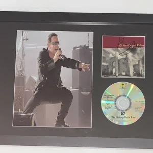 BONO SIGNED FRAMED 12x18 "THE UNFORGETTABLE FIRE" CD & PHOTO DISPLAY U2 JSA LOA