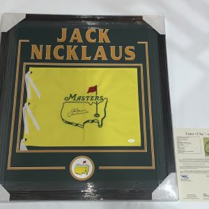 JACK NICKLAUS SIGNED FRAMED UNDATED MASTERS FLAG WITH 6 WINNING YEARS JSA LOA