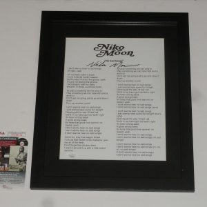 NIKO MOON SIGNED FRAMED NO SAD SONGS LYRIC SHEET AUTOGRAPHED JSA COA