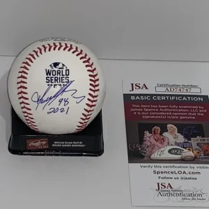 TOMAS PEREZ SIGNED 2021 WORLD SERIES BASEBALL ATLANTA BRAVES W/INSCRIPT JSA COA