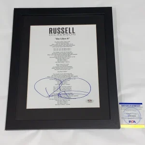 RUSSELL DICKERSON SIGNED FRAMED SHE LIKES IT LYRIC SHEET PROOF PSA COA
