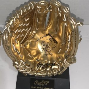 TORII HUNTER SIGNED RAWLINGS MINIATURE GOLD GLOVE W/ DISPLAY STAND TIGERS TWINS