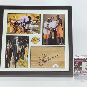 PHIL JACKSON SIGNED FRAMED 12X12 FLOORBOARD COLLAGE LOS ANGELES LAKERS JSA COA