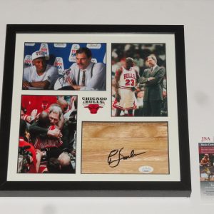 PHIL JACKSON SIGNED FRAMED 12X12 FLOORBOARD COLLAGE CHICAGO BULLS JSA COA
