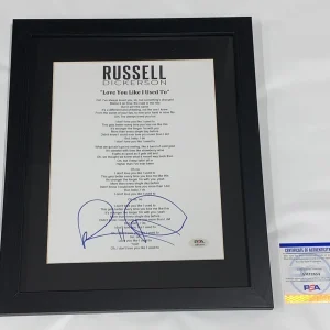 RUSSELL DICKERSON SIGNED FRAMED LOVE YOU LIKE I USED TO LYRIC SHEET PSA COA