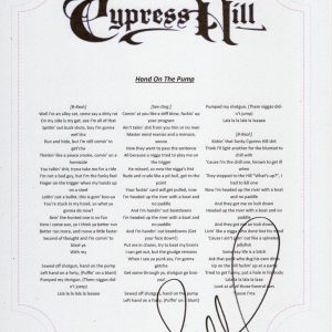 CYPRESS HILL B-REAL SIGNED HAND ON THE PUMP LYRIC SHEET