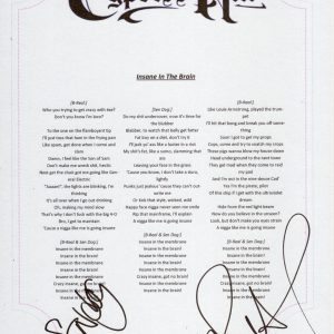 CYPRESS HILL B-REAL & SEN DOG SIGNED INSANE IN THE BRAIN LYRIC SHEET