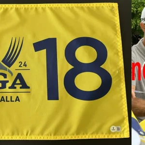 DUSTIN JOHNSON SIGNED 2024 PGA CHAMPIONSHIP PIN FLAG w/EXACT PROOF & BECKETT COA