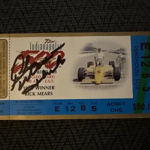 1989 Indy 500 Rick Mears Signed Ticket Stub (1988 Indy Race Winner) Auto
