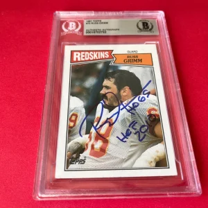 Russ Grimm Redskins HOF 1987 Topps Card Signed Auto Beckett BAS Slabbed