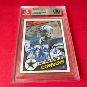 Tony Dorsett Cowboys 1984 Topps Card Signed Auto Beckett BAS Slabbed