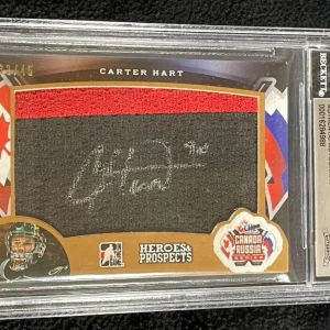 Carter Hart Signed 2015/16 Heroes And Prospects Canada Russia Jersey Card BAS
