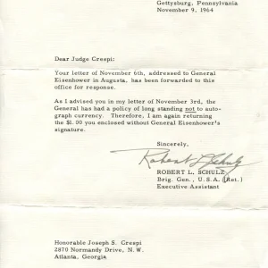 General Robert L. Schulz Aide-de-Camp To Dwight Eisenhower Signed Autograph TSL