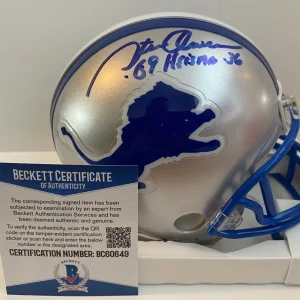 STEVE OWENS DETRIOT LIONS 69 HEISMAN SIGNED AUTOGRAPHED MINI HELMET BECKETT