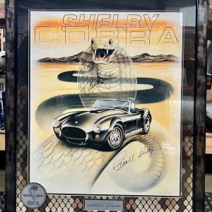 Carroll Shelby Signed Snake Skin Theme 31x37 Framed Cobra Poster JSA LOA COA