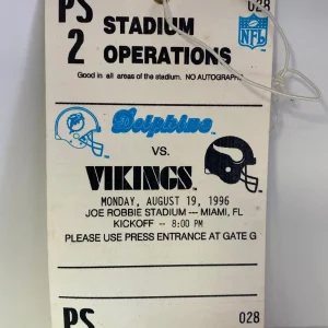 VINTAGE 1996 MIAMI DOLPHINS VS MINNESOTA VIKINGS STADIUM OPERATIONS PASS