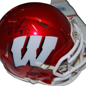 T.J. EDWARDS signed (WISCONSIN BADGERS) mini football helmet PSA/DNA AN42555