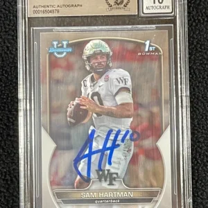 Sam Hartman Signed 2022 Bowman Chrome University Rookie Card #51 BAS Auto Grd 10