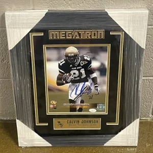 Calvin Johnson Signed Framed Georigia Tech Yellow Jackets 8x10 Photo JSA Lions