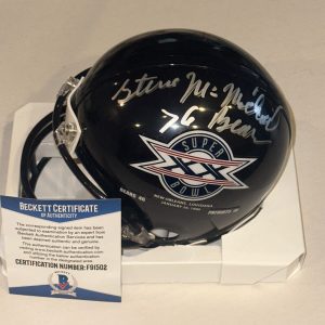 STEVE McMICHAEL Signed Bears SUPER BOWL XX Mini-helmet w/ Beckett COA BAS & Insc