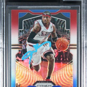 76ers Allen Iverson Signed 2019 Panini Prizm RW&B #6 Card Auto 10! BAS Slabbed