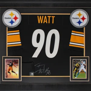 Steelers T.J. Watt Signed Black Nike Game Framed Jersey w/ Silver Sig BAS Wit