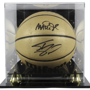 Magic Johnson & Shaquille O'Neal Signed Gold Wilson Basketball w/ Case BAS Wit