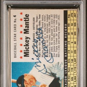 1961 Post Cereal Hand Cut #4 Mickey Mantle Signed Card PSA EX 5 Slabbed AUTO 10