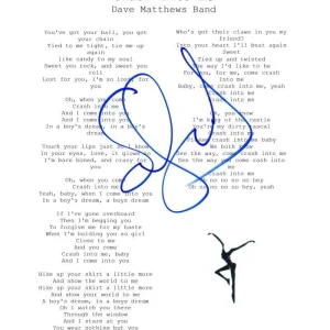 Stefan Lessard Dave Matthews Band Signed Autograph Crash Into Me Lyric Sheet