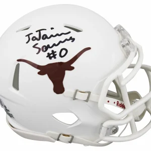 Texas Ja'Tavion Sanders Authentic Signed Speed Mini Helmet BAS Witnessed