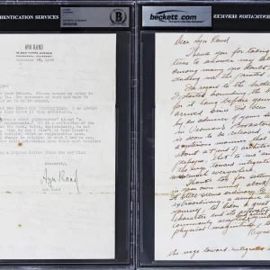 Ayn Rand Authentic Signed 7.25x10 Typed Letter Dated Nov. 29, 1946 BAS Slabbed